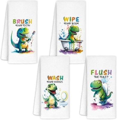 Juegos de 4 toallas de baño de dinosaurio para niños - toallas de baño de dinosaurio para niños 16x24, con Foto 1 de 3