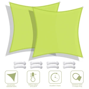 2 Pack 12x12 Ft 97% UV Block Square Sun Shade Sail HDPE Canopy Patio Garden Yard - Picture 1 of 12