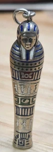 Vtg 800 Silver Egyptian Revival pendant enamel sarcophagus - Picture 1 of 14