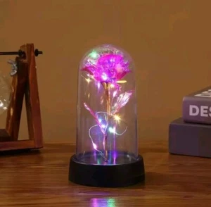 Eternal Rose LED Light Foi Pink Flower In Dome Cover - Picture 1 of 3