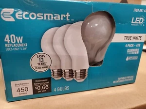 EcoSmart 40-Watt Equiv A19 Dimmable Edison LED Light Bulb True White (4-Pack) - Picture 1 of 2