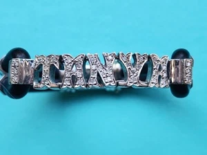 ITALIAN 14K WHITE GOLD BLACK RUBBER DIAMOND INSCRIPTION TANYA BRACELET 7" 26GR - Picture 1 of 14