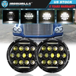 Pair 7" Round LED Headlights DRL Hi-Lo Beam For Freightliner Coronado 2001-2016 - Foto 1 di 12