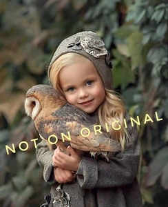 Photo reprint of Beautiful Little Blonde Girl Child Holding Barn Owl in Woods 🦉 - Picture 1 of 1