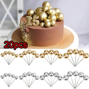 20X Golden Sliver Ball Cake Topper Birthday Party Cupcake Topper for Cake Decor - Picture 1 of 9