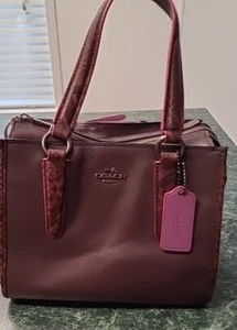Coach. Crosby Carryall - Plum and Snake print Details - Picture 1 of 6