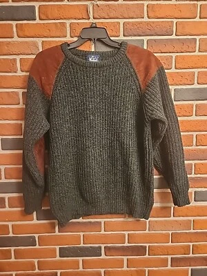 Mens Vintage Woolrich Wool Nylon Suede Patch Sweater Green Style 9100 Large - Image 1 of 4