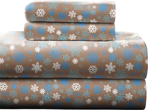 Heavy Weight Flannel Sheet Set, King, Snow Flakes/Tan - Warm & Cozy - 100% Cotto - Picture 1 of 10