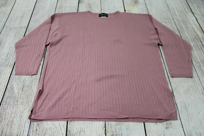Suéter feminino listrado Sag Harbor rosa pastel malha acrílica gola redonda 2X - Imagem 1 de 4