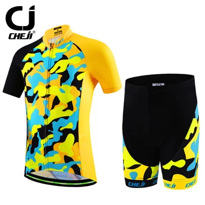 CHEJI Детская Велосипедная Одежда Велоспорт Джерси Детские Шорты Мягкий Комплект Блеск Желтый - Изображение 1 из 4