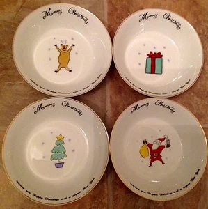 MERRY CHRISTMAS  FOUR CEREAL SOUP BOWLS   6 1/2" DIAMETER  BY MERRY BRITE - Picture 1 of 6