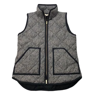 J.Crew Puffer Vest Herringbone Quilted Puffer Black Tan Casual Zip Women Size XS - Picture 1 of 9
