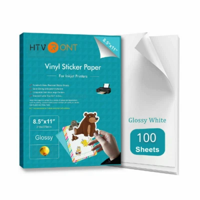 Glossy White Printable Vinyl Sticker Paper for Inkjet Laser Waterproof 8.5x11in - Image 1 of 4