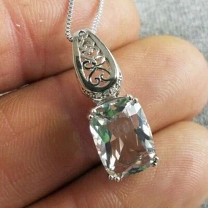 Evine Sterlingsilber weiß Kristall Quarz Anhänger/W 16,5 Zoll Italien Kette - Bild 1 von 9