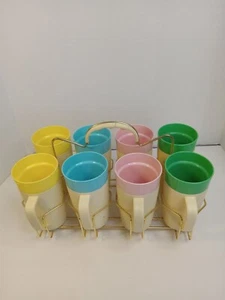 Juego de 8 tazas de rafia Thermo-Temp vintage de 12 OZ con portador de alambre dorado *Algunas - Imagen 1 de 12