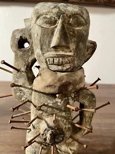 20TH CENT HAND CARVED WOOD AFRICAN Nkisi-Nkondi Power Figure, Nail Fetish, Congo - Picture 1 of 7