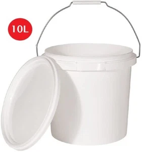 10L Weiß Kunststoffeimer Eimer Behälter + Deckel Metallgriff Kunststoffrolle - Bild 1 von 2