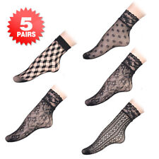5 Pairs Womens Fishnet Socks Transparent Elastic Lace Sheer Net Mesh Ankle socks