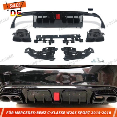 Diffusore posteriore + terminali di scarico per Mercedes Benz W205 S205 C43 C63 nero lucido - Immagine 1 di 4