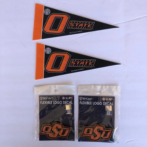 2 "O State" OSU University Cowboys Oklahoma State Mini Pennants & 2 small decals Cover