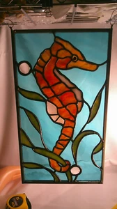 Buntglas Seepferdchen, handgefertigt, 13" x 7,75" - Bild 1 von 5