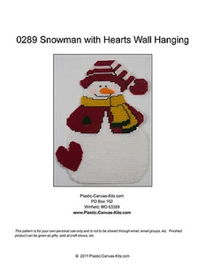 Muñeco de nieve y corazones colgante de pared - patrón o kit de lona de plástico - Imagen 1 de 1