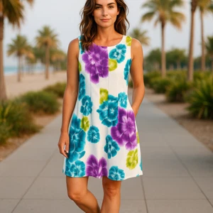 Calvin Klein Tie-Dye Print Scuba Fit & Flare Dress with Pockets Size 12 Summer - Picture 1 of 8