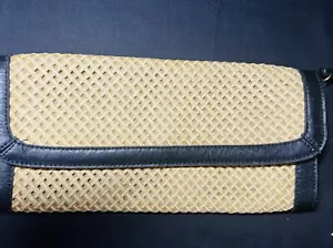 Schöne gelbe Stroh gewebt schwarzes Leder gewebt OKPTA Handtasche Riemen Geldbörse - Bild 1 von 9