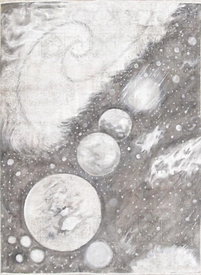 Alfombra hecha a mano de lana envejecida gris plata diseño espacio náutico RARA 9'x1'3 Foto 1 de 4