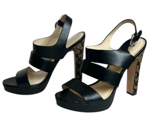 Scarpe Coach donna 8,5 sandali tacco alto Bertta Vachetta nero logo cinturino  - Foto 1 di 10
