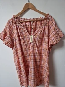 Max Studio Tartan Boho Ruffle Prairie Blouse Top Size XL - Picture 1 of 7
