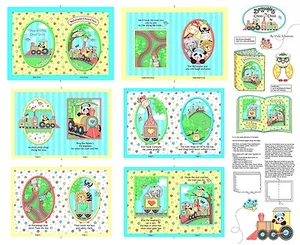 Springs ~ Zoo Animal Train Giraffe Elephant Lion ~ 100% Cotton Fabric Book Panel - Picture 1 of 1