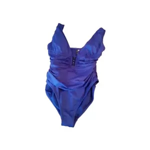 Anne Cole Purple One Piece Swimsuit Ruffle Ruching Slimming Size 14 Padded Bead - Picture 1 of 6