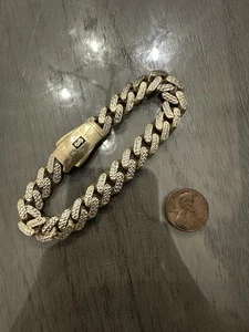 Solid 10k Two-Tone Gold Cuban Monaco Link Bracelet 8.25” Length 12mm Wide - Picture 1 of 6