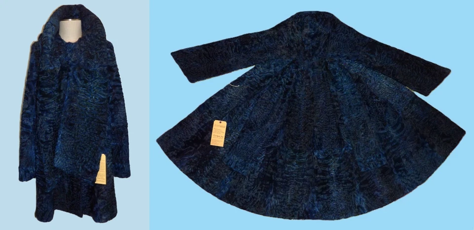 $6k Magnífico 16 AZUL SWAKARA PIEL SWING ABRIGO Cordero Persa Ópera Capucha Bufanda 18 Foto 1 de 4