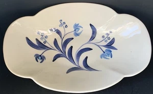 N. H. Gustin ovale überbackene Schüssel 14" handbemalt blau & weiß Vintage USA - Bild 1 von 2