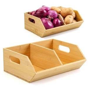 2 Set Bamboo Storage Bins, Pantry Organizers and Storage, Kitchen Countertop ... - Picture 1 of 7