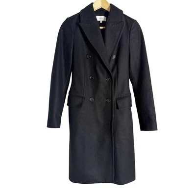 Reiss Black Wool Double Breasted Long Coat Size 0 - Image 1 of 4