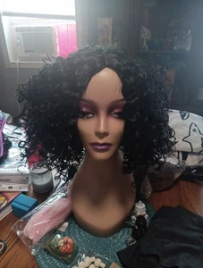 Black Synthetic Kinky Tight Curls Wig - Picture 1 of 6