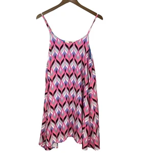 Jadelynn Brooke Medium Women's Colorful Pink Print Cami Mini Swing Trapeze Dress - Picture 1 of 4