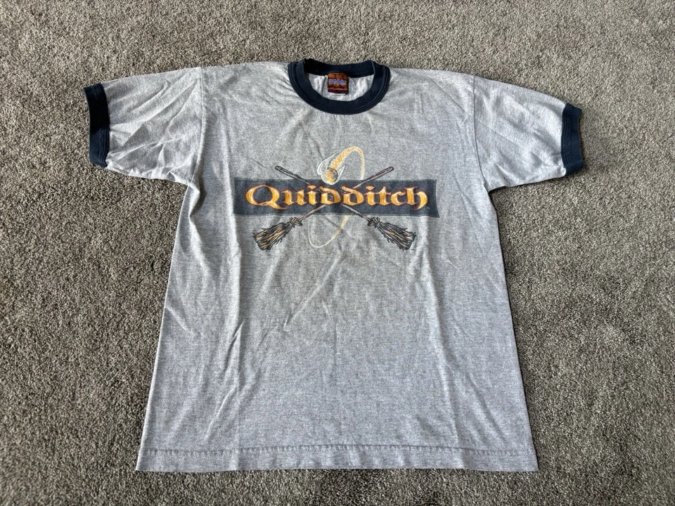 Vintage Harry Potter Shirt Youth Boys Large Gray Ringer Quidditch Golden Snitch - Image 1 of 4