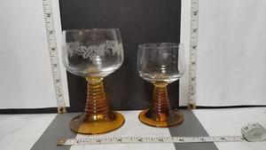 Vintage Curio Cabinet - German Zwiesel Romer Amber Beehive Wine Glasses Etched - Picture 1 of 9