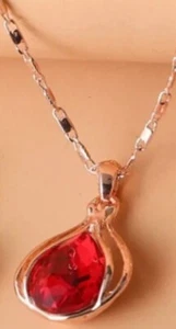 Rose Gold Necklace chain with simulated ruby Pendant - Picture 1 of 1