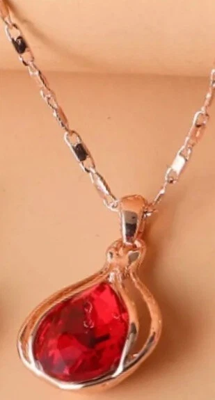 Rose Gold Necklace chain with simulated ruby Pendant - Image 1 of 1
