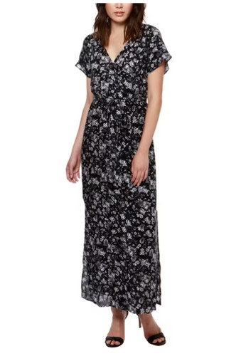 VETEMENTS Maxi abito donna floreale Lucky Brand finto avvolgente nero bianco medio nuovo con etichetta