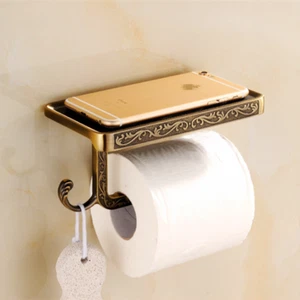 NEW Classic Bathroom Roll Paper Holder Antique Brass Wall Mount Phone Shelf - Picture 1 of 4