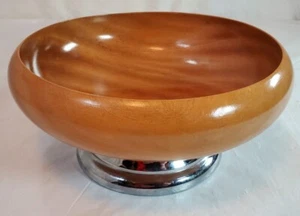 Hellerware 10" Diameter Wood Bowl With Chrome Pedestal Made in USA EUC - Picture 1 of 8