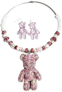 Collar de oso de estrás de cristal rosa brillante único en su tipo - Imagen 1 de 10