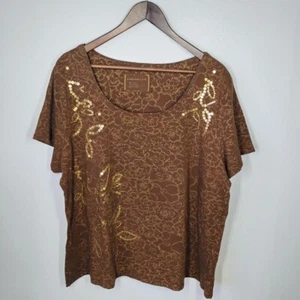 Coldwater Creek Blumen Pailletten Top Kurzarm Freizeit Fee Übergröße 2X - Bild 1 von 10