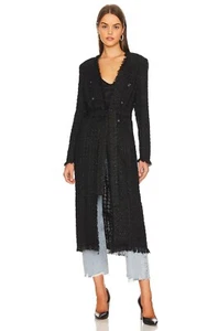 L'AGENCE Sakko Damen Größe 2 Oakley Longline Zweireiher Schwarz Tweed Fransen - Bild 1 von 12